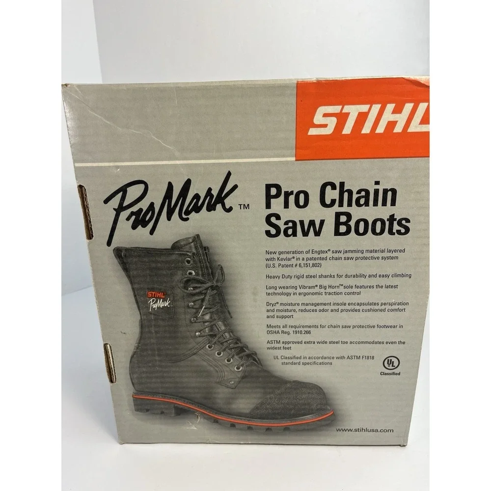 Stihl Promark Pro Chainsaw Boots Men's Size 12.5M Black Leather Steel Toe